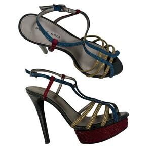 Pelle Moda Crystal Embellished Platform High Heels Evening Sandals Size 8M